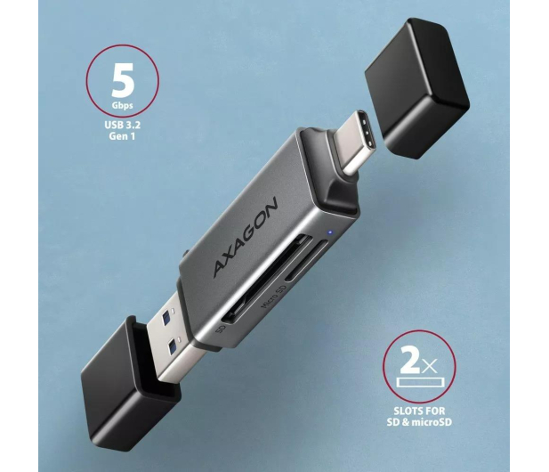 AXAGON CRE-DAC, USB-C + USB-A 3.2, 2-slot & lun SD/microSD, UHS-I - 1353404 - zdjęcie 2